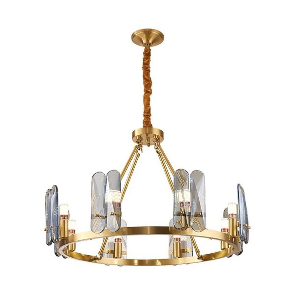 8-light LED Circular Glass Copper Nordic Chandelier Pendant Lighting - Image 9