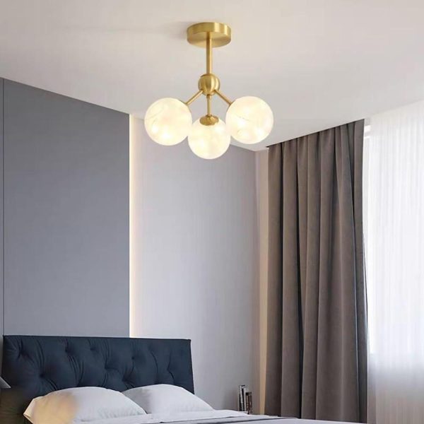 3 Globe Copper Glass Flush Mounts Semi Flush Mount Lighting LED Bedroom Ceiling Lights - Image 2