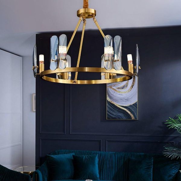 8-light LED Circular Glass Copper Nordic Chandelier Pendant Lighting - Image 3