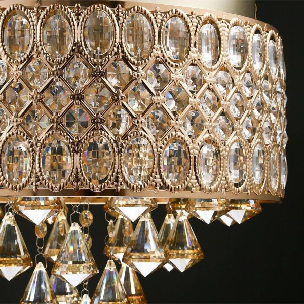 4-Light Drum Shaped Crystal Metal Modern Flush Mount Lighting Chandelier - Image 7