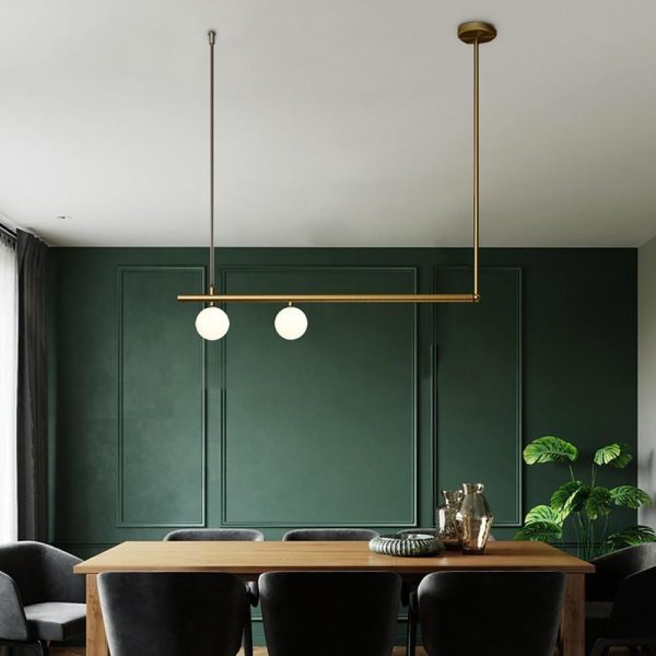 Minimalist Modern Linear Globe Pendant Lighting Copper Glass Kitchen & Dining Room Light - Image 3