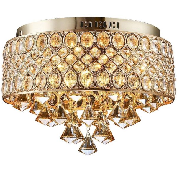 4-Light Drum Shaped Crystal Metal Modern Flush Mount Lighting Chandelier - Image 4