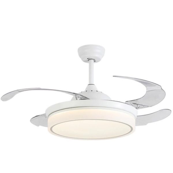 4 Blades White Retractable Ceiling Fan with Light - Image 2