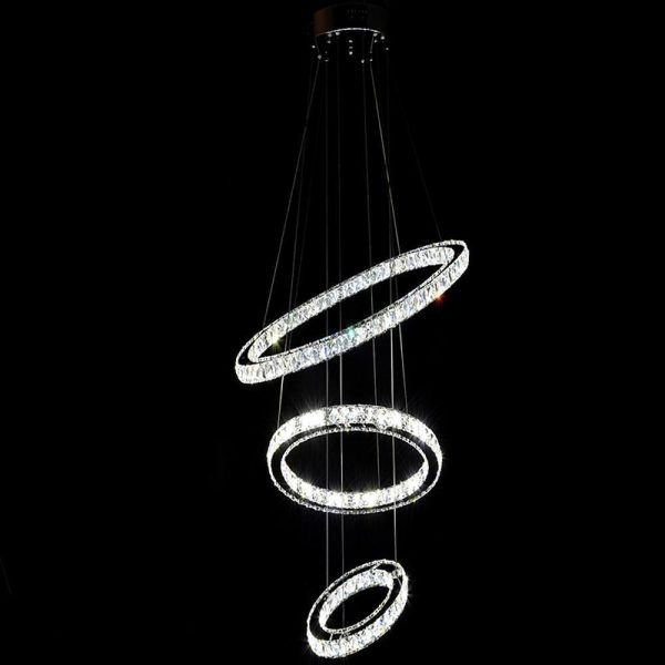 3-Ring Adjustable Circles Tiered Crystal Bling Hanging Modern Chandeliers - Image 5