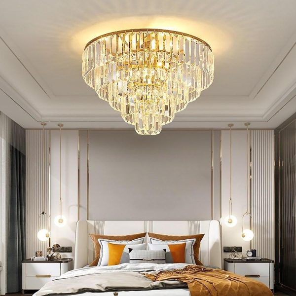 Candelabra Flush Mount Ceiling Light Metal Crystal Unique LED Light - Image 4
