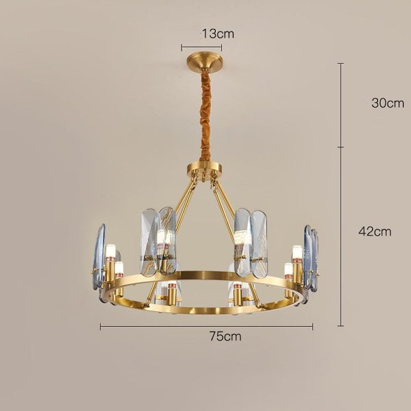 8-light LED Circular Glass Copper Nordic Chandelier Pendant Lighting - Image 8