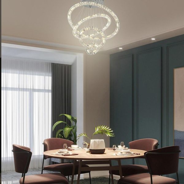 3/4-Light LED Tiered Chandelier LED Crystal Ring Hanging Pendant Light - Image 2