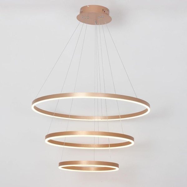 Three Ringed Chic Modern Metal Framed Foyer Chandelier with Dimmable Lights - Image 3