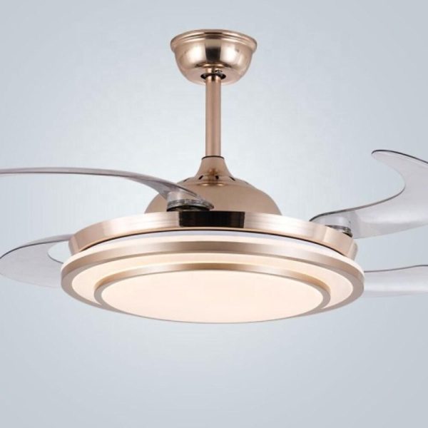 4 Blade Gold Finish Chandelier Retractable Ceiling Fan With LED Light - Image 4