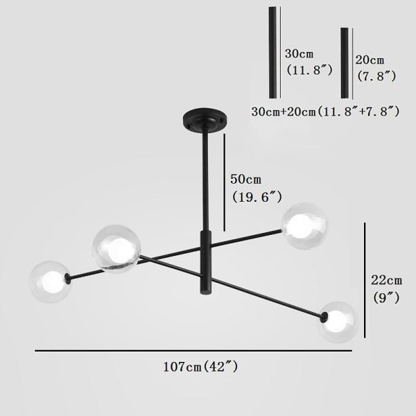 4-light Glass LED Linear Design Black Modern Sputnik Chandelier Ceiling Lights - Image 3