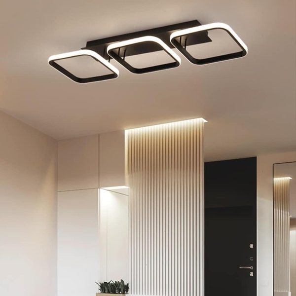 3 Square LED Black Modern Ceiling Lights Hanging Light Chandelier Ceiling Lamp - Image 3