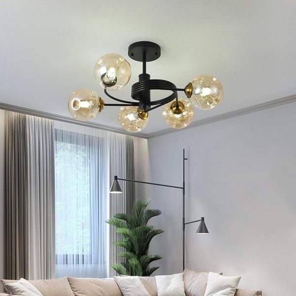 Swirling Nordic Globe Bubble Chandelier Metal Glass Bedroom Chandelier - Image 5