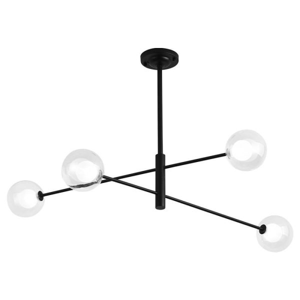 4-light Glass LED Linear Design Black Modern Sputnik Chandelier Ceiling Lights - Image 4