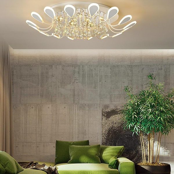 Flower Shaped Dimmable LED Crystal Modern Flush Mount Lighting Ceiling Light - Image 2