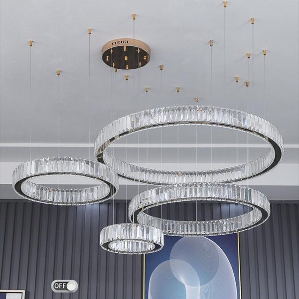 4-Ring Gold Large Chandeliers for Foyer Modern Crystal Chandelier - Image 4