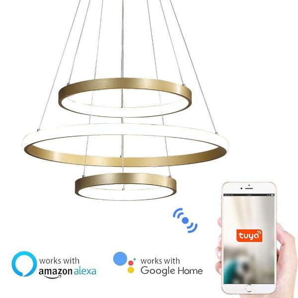 3-ring Dimmable Contemporary Gold LED Chandelier Light Dining Room Chandeliers Lamp - Image 8