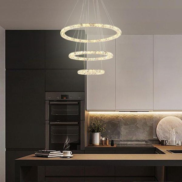 3/4-Light LED Tiered Chandelier LED Crystal Ring Hanging Pendant Light - Image 10