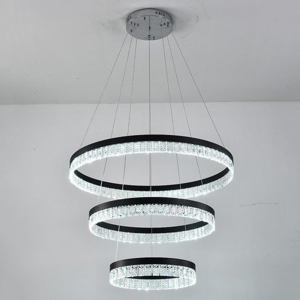3 Tiered Circles LED Crystal Modern Chandeliers Pendant Light Hanging Lamp - Image 4