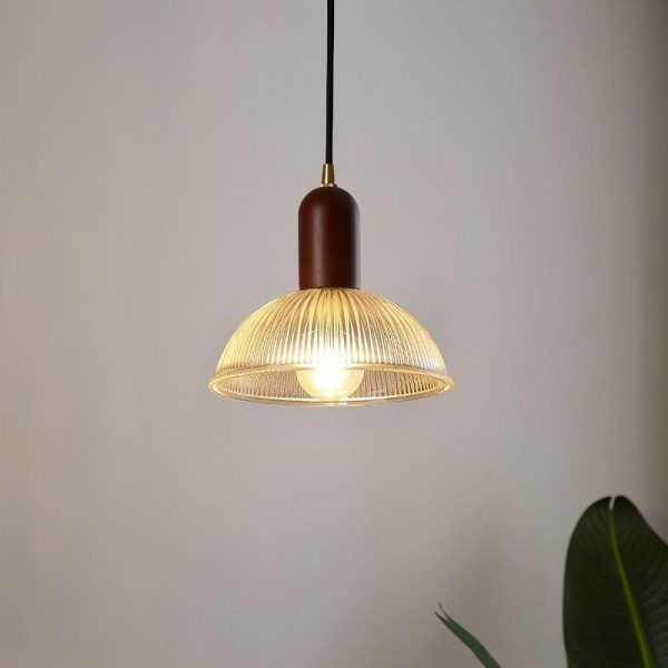 Country Glass Bamboo Wood Pendant Lighting Bowl Vintage Pendant Lighting - Image 2