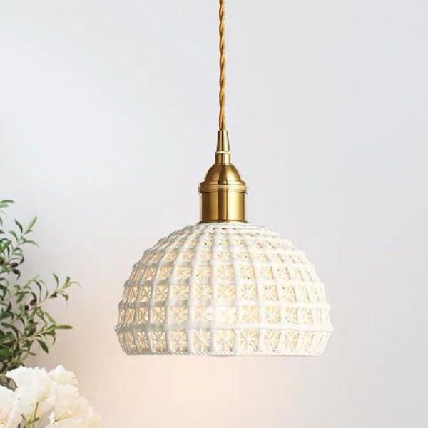 Artistic Semi Globe Ceramic Copper Pendant Light Modern Pendant Lighting - Image 8