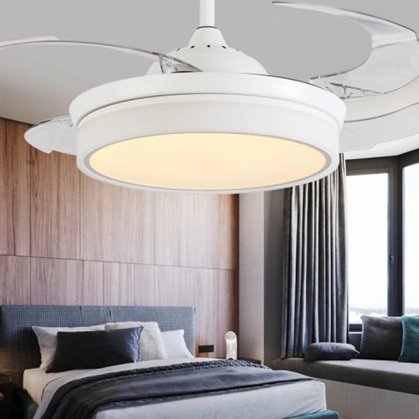 4 Blades White Retractable Ceiling Fan with Light - Image 5