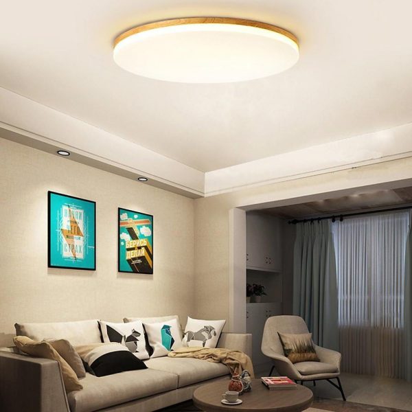 Circular Minimalist Flush Mount Dining Room Light Bamboo Acrylic LED Ceiling Lights - Image 6