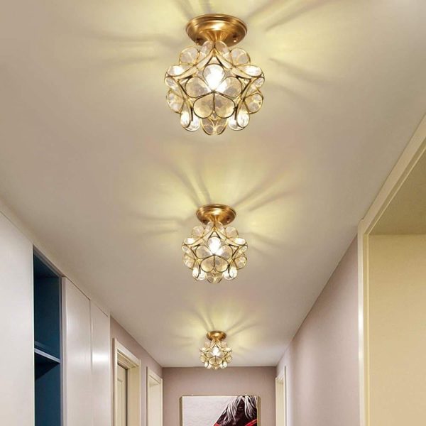 Candelabra Flower Hallway Flush Mount Lighting Copper Glass LED Ceiling Light - Image 3