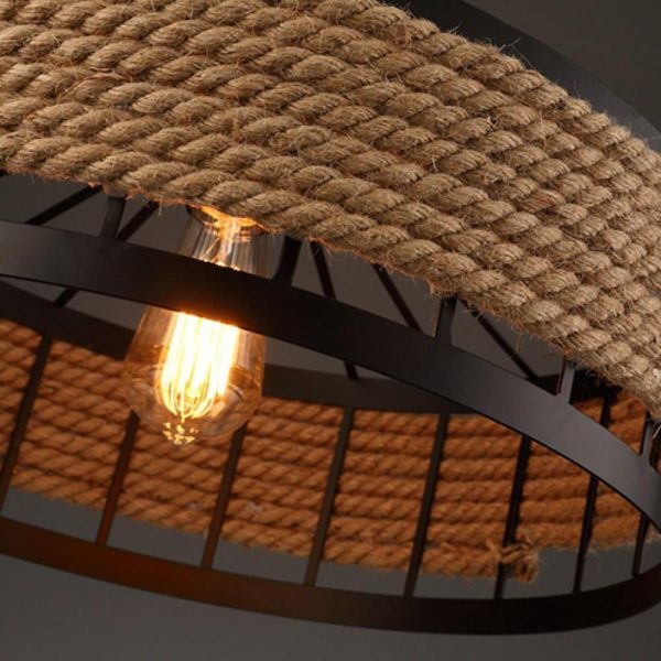 Circular Rope Wrapped Country Chandelier Hanging Lamp Pendant Light Island Lights - Image 4
