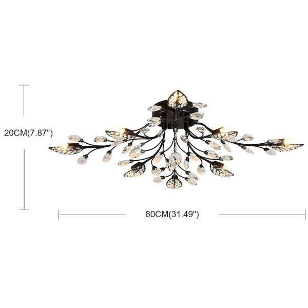 Vintage Crystal Branches Leaf Semi-Flush Mount Chandelier | 8-Light LED, 31.19'' Wide, Antique Brass - Image 5