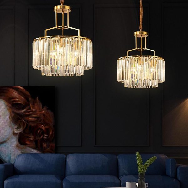 Round Crystal Copper LED Nordic Chandeliers Island Lights Pendant Light - Image 5