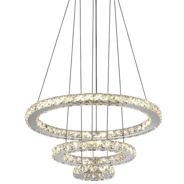 3-Ring Adjustable Circles Tiered Crystal Bling Hanging Modern Chandeliers - Image 6