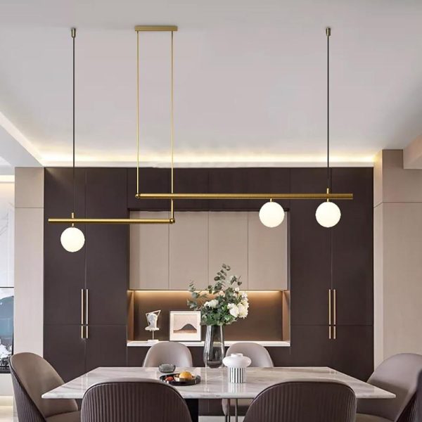 Minimalist Modern Linear Globe Pendant Lighting Copper Glass Kitchen & Dining Room Light - Image 6