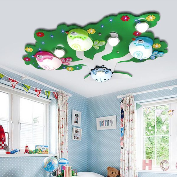 LED Wildlife Colorful Painted Acrylic Glass Flush Mount Ceiling Light for Baby Kids - Image 3