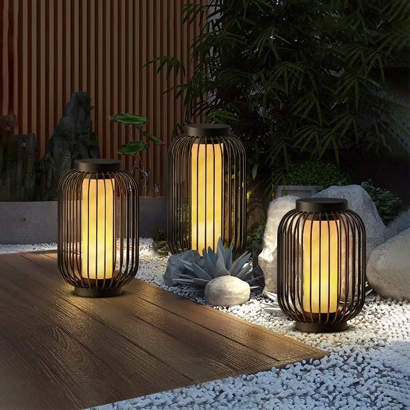 001-230d622b-ddc2-4217-ac90-38c01e7f26d4-610173.jpg Floor Standing Stainless Steel Brown Modern Caged Outdoor Lanterns - Image 1