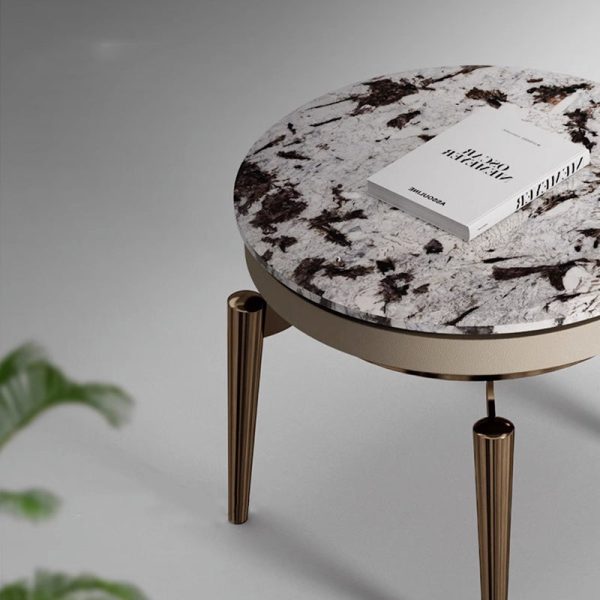 Contemporary Luxury Round Marble Stainless Steel End Table 1-Tier For Living Room - Image 5