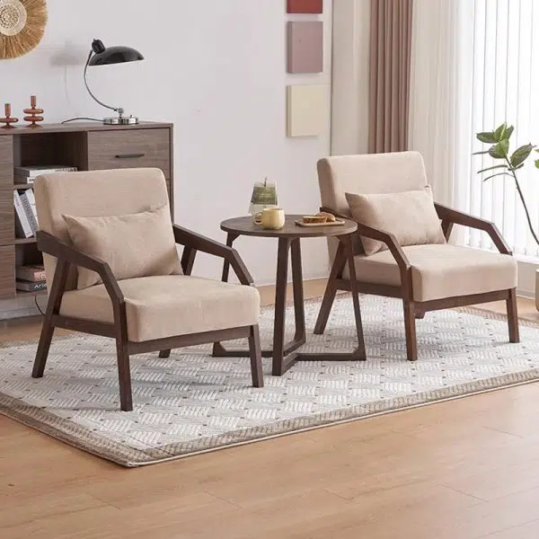 Contemporary Scandinavian Rectangular Fabric Wood Accent Chair Backrest Armrest For Living Room - Image 3