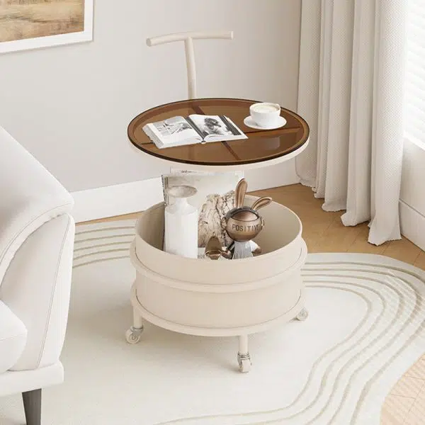 Contemporary Luxury Round Stainless Steel Glass End Table 2-Tier For Living Room - Image 11