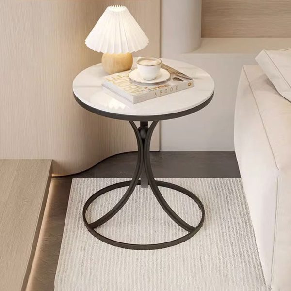 Contemporary Creative Round Rock Slab Iron End Table 1-Tier For Living Room - Image 14