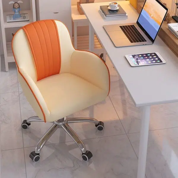 Contemporary Scandinavian Curve Square PU Leather Steel Nylon Desk Chair Backrest Arm For Home Office - Image 17