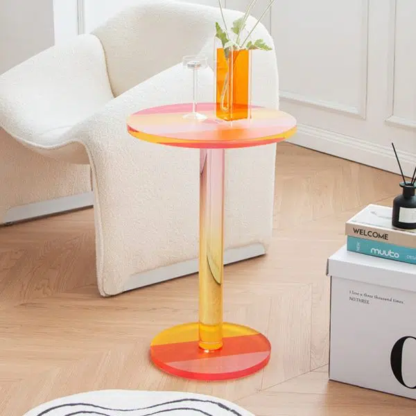 Contemporary Creative Round Column Marble Acrylic End Table 1-Tier For Living Room - Image 2