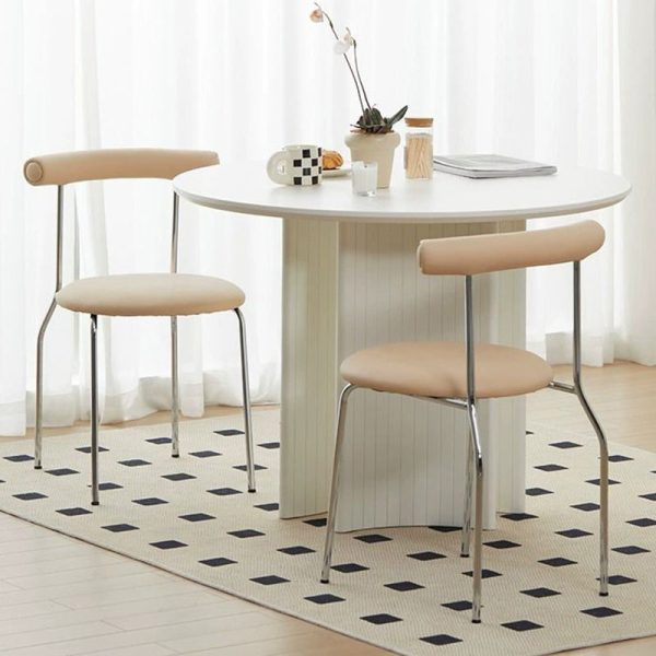 Contemporary Scandinavian Leather Metal Sponge Round Arc Dining Chair Backrest For Dining Room - Image 2