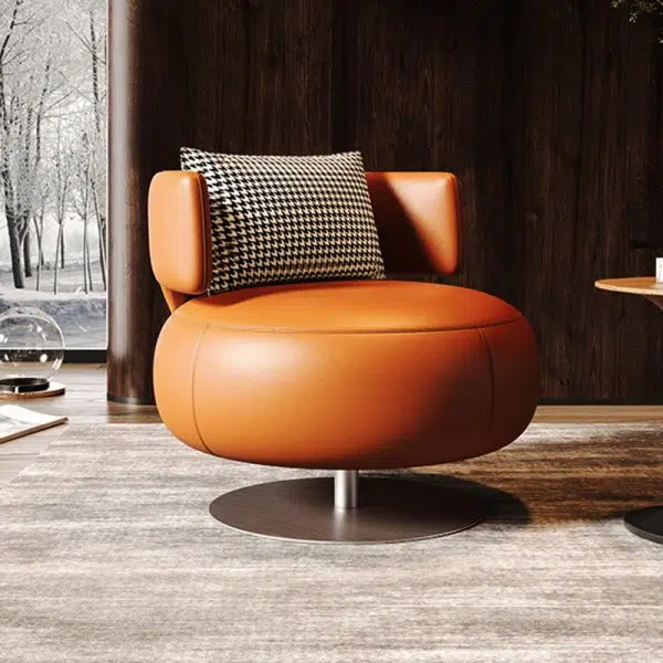 Contemporary Scandinavian Round Curved Leather Sponge Stainless Steel Accent Chair Backrest Rotatable For Living Room - Image 12