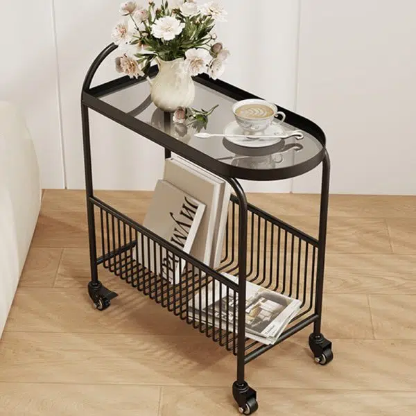 Contemporary Creative Rectangular Iron Glass End Table 2-Tier For Living Room - Image 8