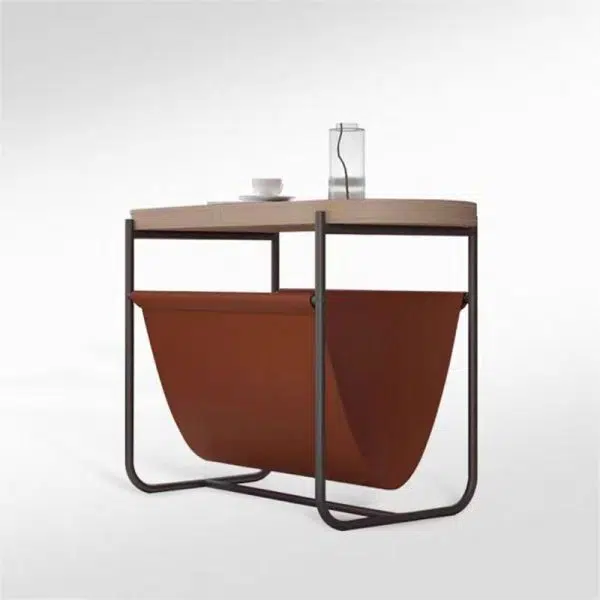 Contemporary Creative Side Oval Iron Leather Side Table 2-Tier For Living Room - Image 9
