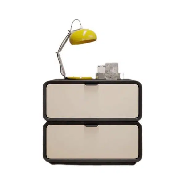 Contemporary Nordic Rectangular Leather Wood Nightstand 2-Drawer For Bedroom - Image 22