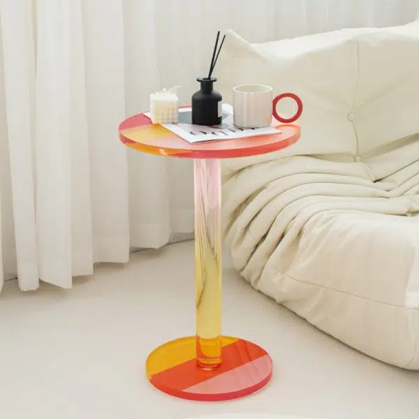 Contemporary Creative Round Column Marble Acrylic End Table 1-Tier For Living Room - Image 9