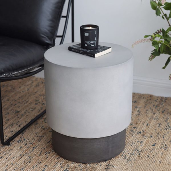 Contemporary Industrial Cylindrical Magnesium Oxide End Table For Living Room - Image 2
