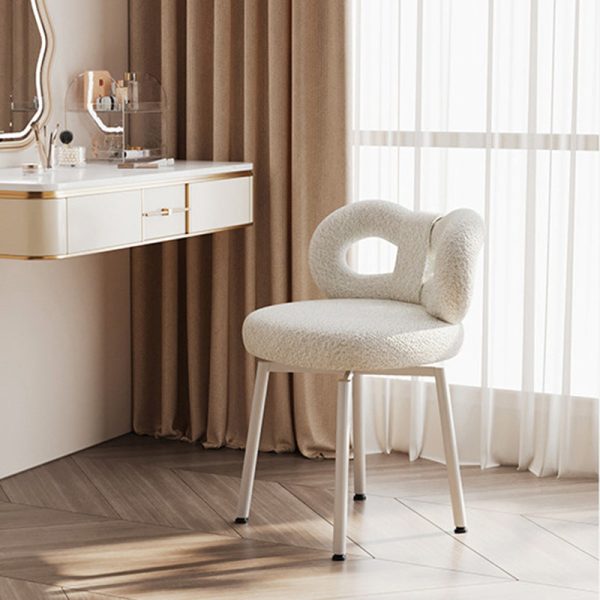 Contemporary Creative Round Upholstered Bow Lambswool Iron Vanity Stool Backrest For Bedroom - Image 11