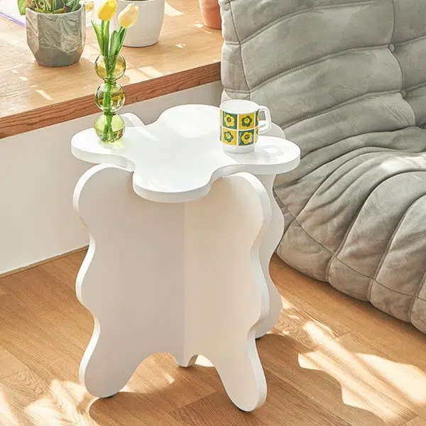 Contemporary Creative Wave Petal Wooden Fiberboard End Table For Living Room - Image 11