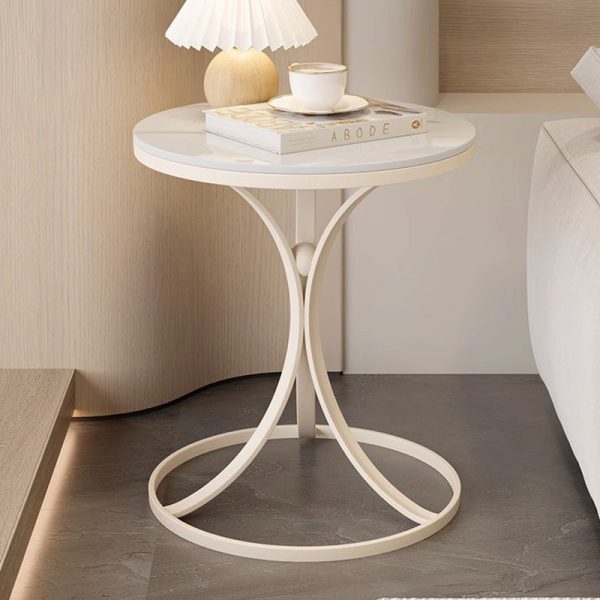 Contemporary Creative Round Rock Slab Iron End Table 1-Tier For Living Room - Image 16